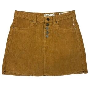 Indigo Rein Womens‎ Corduroy Button Fly Mini Skirt Tan Size 3/25 Micro Mustard